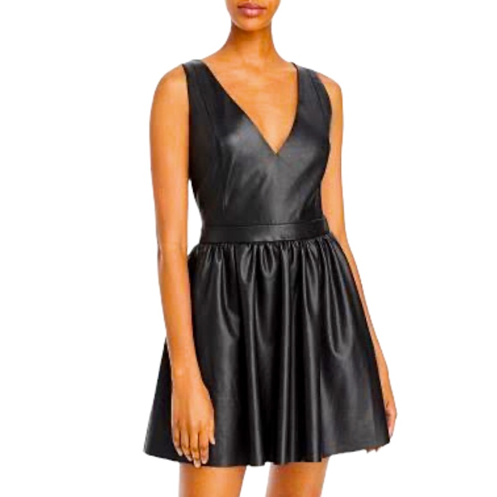 Black Pleather Fit and Flare Dress